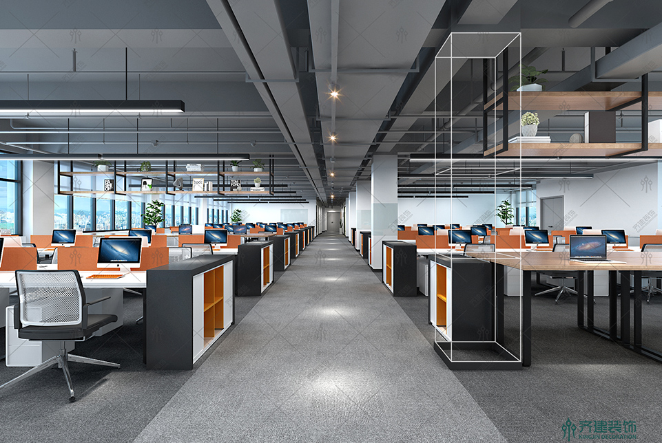 上?？靷}智能科技開放式辦公區(qū)裝修設計效果圖
