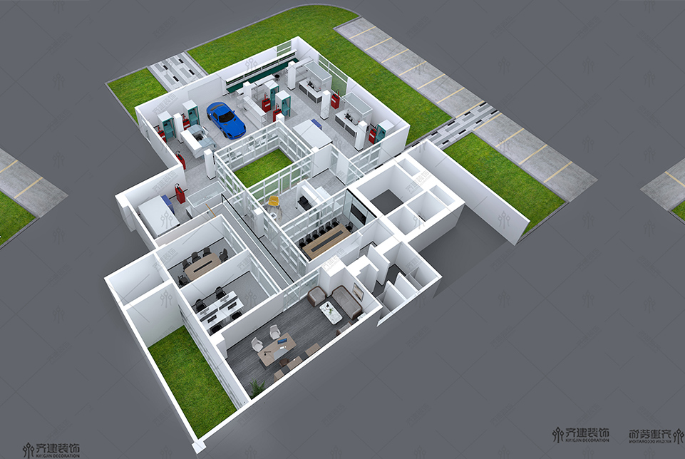 上海汽配研發(fā)中心辦公室墻裝修設(shè)計(jì)3D效果圖2